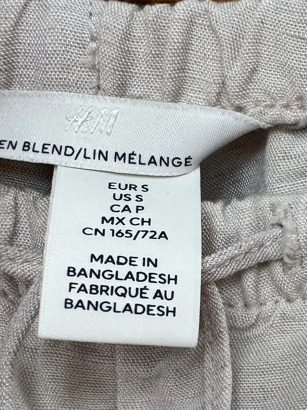 H&M Drawstring Pull On Linen Blend Wide Leg Pants Beige Oatmeal Sz Small